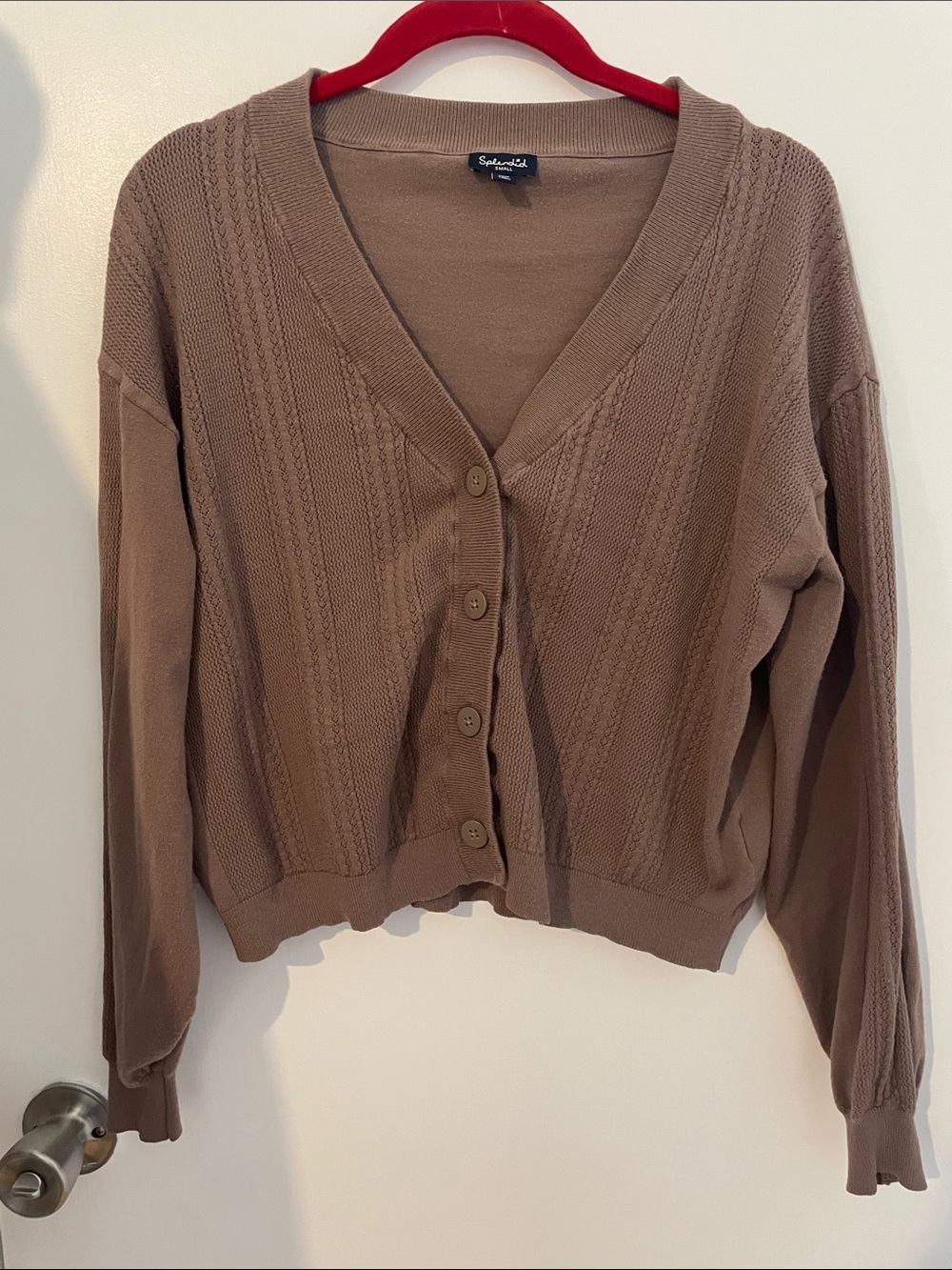 Splendid Taupe Brown V-Neck Button Front Cardigan